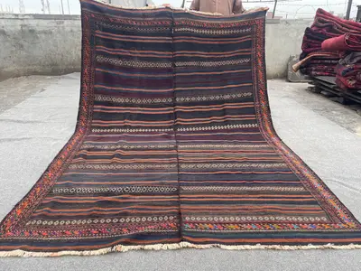 Antique Afghan Baluch Kilim Rug 6'5" x 9'5" | Handmade Tribal Wool Rug | Turkmen Faded Turkish-Style Kilim | L