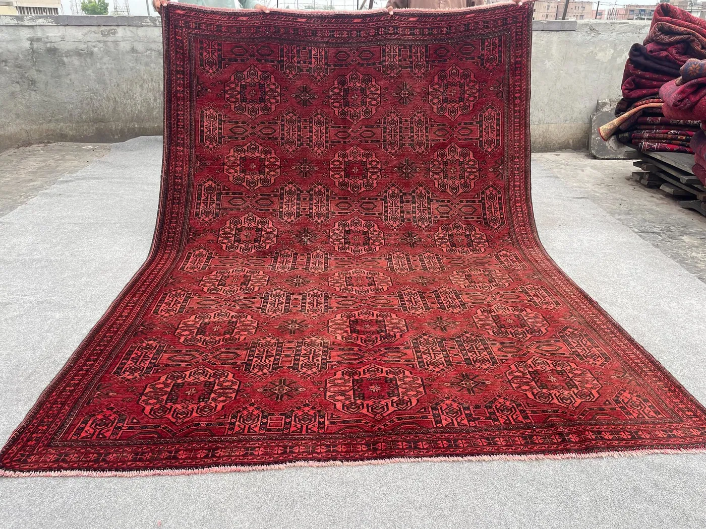 6'9x9'5 ft Antique Afghan Hand-Knotted Rug Turkmen Bukhara Tribal Wool Rug Ersari Geometric Pattern Large Area Rug, Bedroom, Living Room Rug