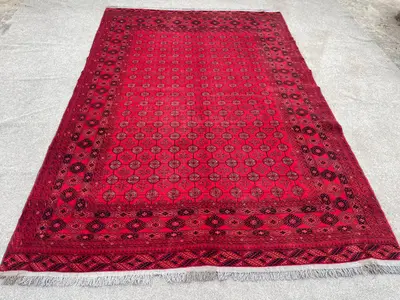 Antique Turkmen Bukhara Rug 6'6x9'5 Ft Hand-Knotted Wool Tribal Carpet | Geometric Baluch Area Rug Vintage Afg