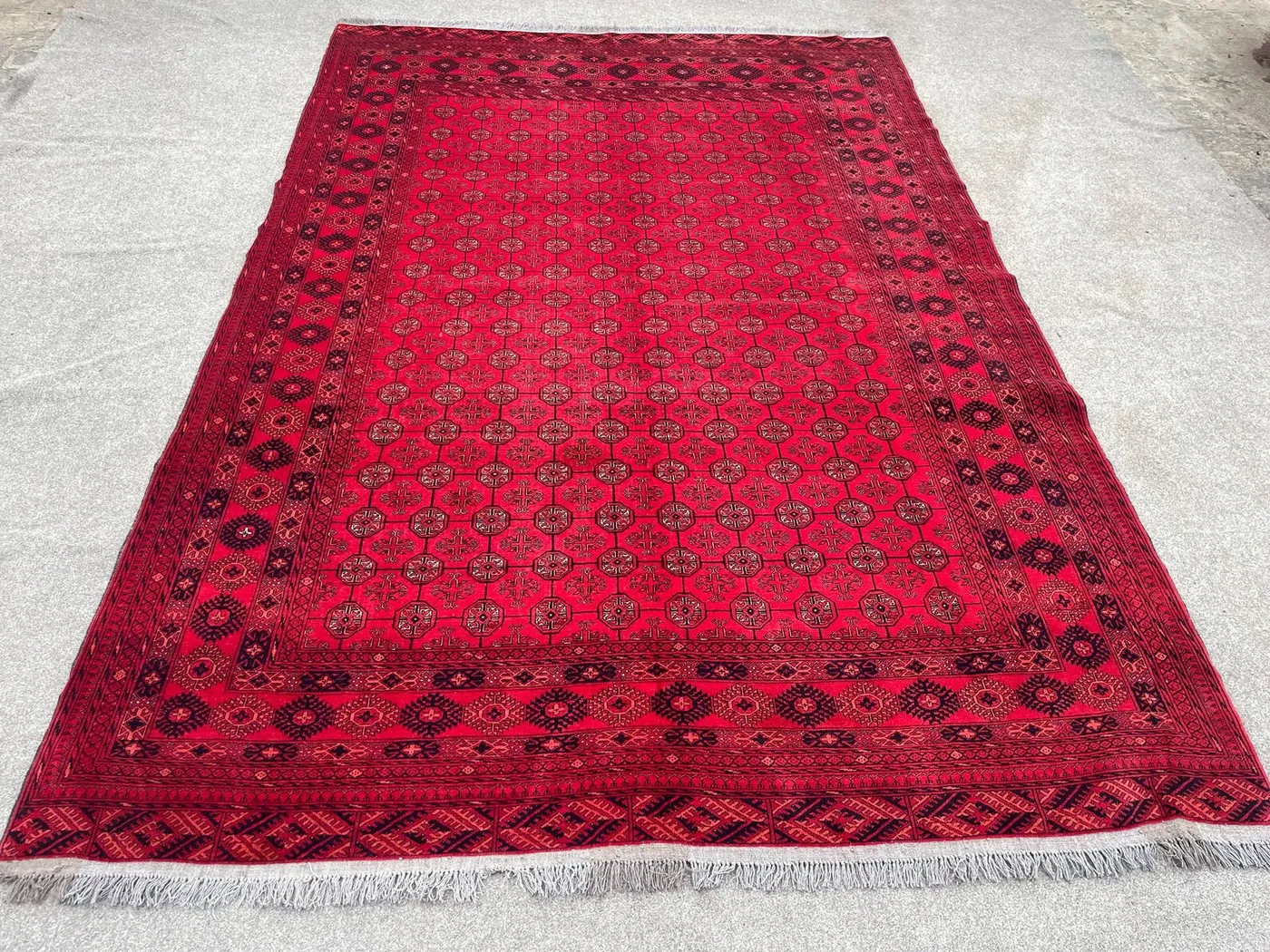 Antique Turkmen Bukhara Rug 6'6x9'5 Ft Hand-Knotted Wool Tribal Carpet | Geometric Baluch Area Rug Vintage Afghan Floor Rug, Living Room Rug