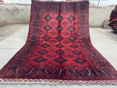 Vintage Ersari Bukhara Rug | 7x10 Hand-Knotted Wool Carpet | Tribal Geometric Pattern | Antique Turkmen Area R