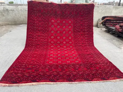Antique Turkmen Bukhara Area Rug | 6'5 x 8'9 ft | Hand-Knotted Afghan Wool Carpet | Mowri Design | Living Room