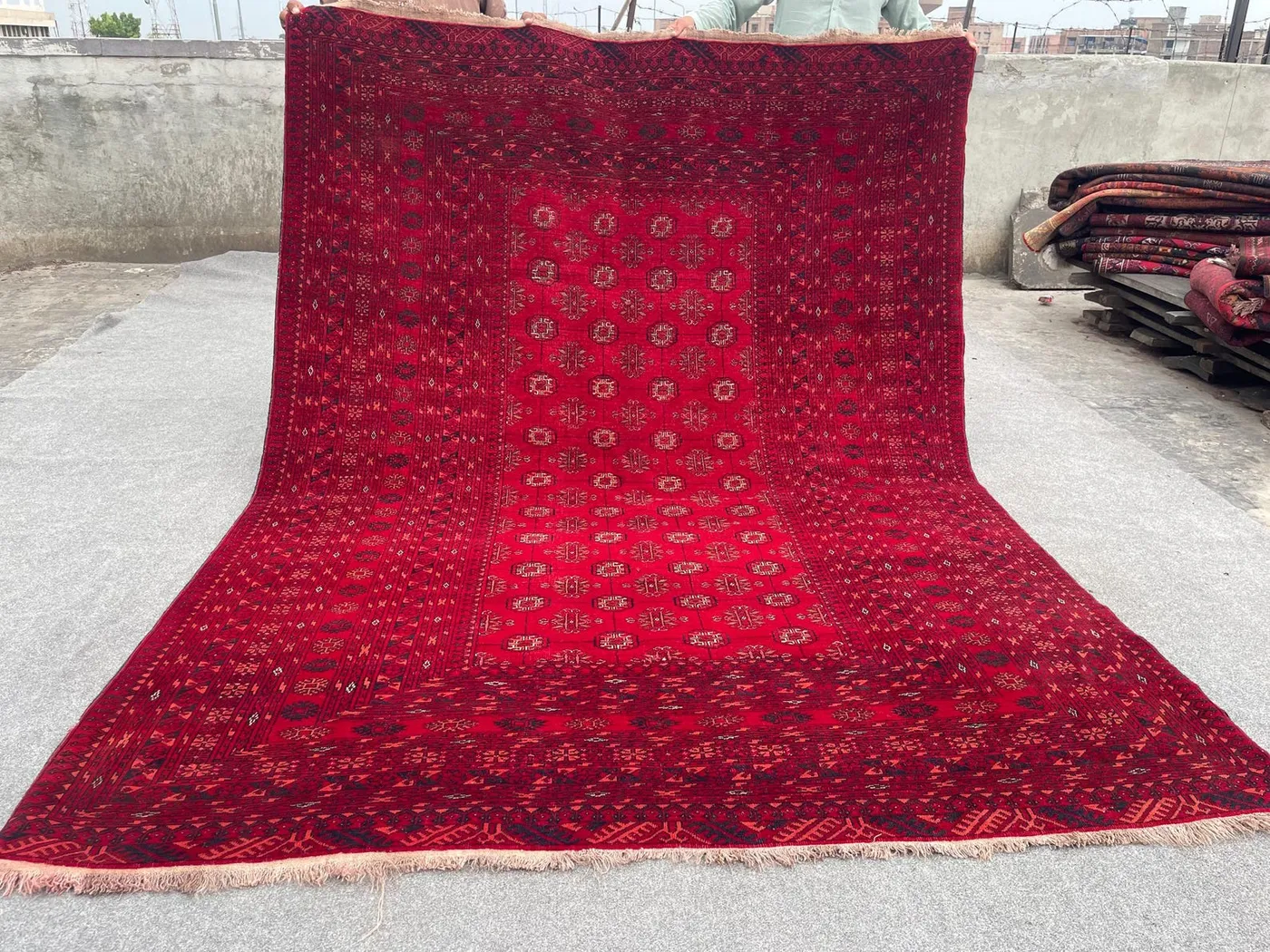 Antique Turkmen Bukhara Area Rug | 6'5 x 8'9 ft | Hand-Knotted Afghan Wool Carpet | Mowri Design | Living Room or Bedroom Rug, moroccan rug