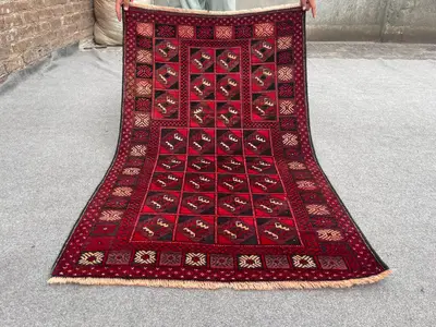 3x5 ft Vintage Afghan Baluch Tribal Rug Hand-Knotted Wool Rug Traditional Turkish Design, Rustic baho Decor, a