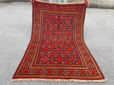 Vintage Afghan Baluch Rug | 2'9 x 4'4 ft | Hand-Knotted Wool Carpet | Tribal No Pile Distressed Small Area Rug