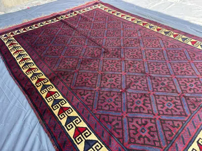 6'1 x 9'2 ft Vintage Afghan Baluchi Hand-Knotted Rug | Soft Pile Fine Tribal Moroccan Style Rug | Geometric Wo