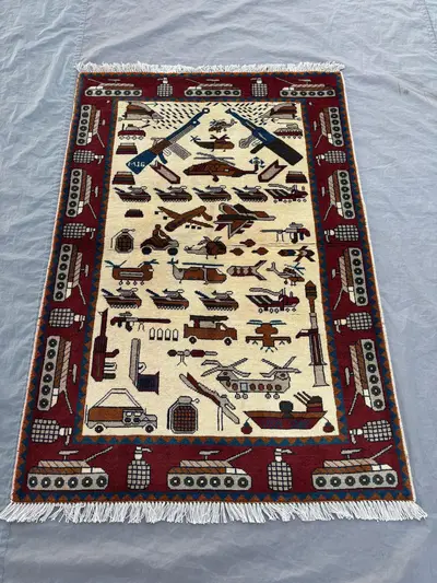Afghan Hand-Knotted Vintage Soft Pile Rug Unique Pictorial Design Decorative Home Decor Luxury Area Rug 3 x 5 