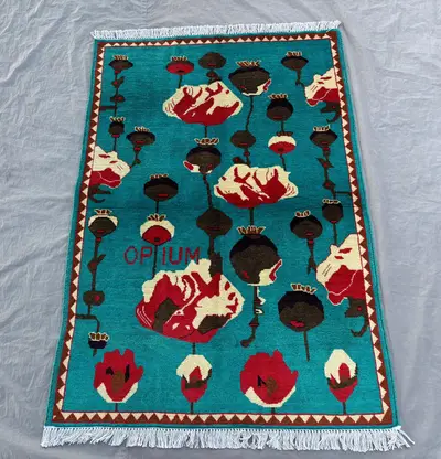 Vintage Afghan Hand-Knotted Rug Colorful Pictorial Design Soft Pile Boho Decor Herat Design 3 x 5 ft Unique Ho