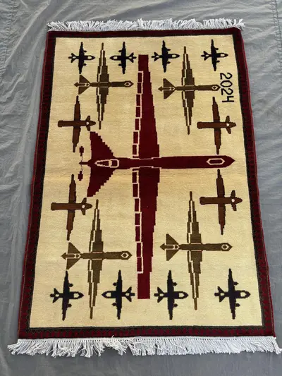 3 x 5 Ft Afghan Hand-Knotted Modern Soft Pile Rug, One of a Kind Luxury Home Boho Decor, Pictorial War Rug, Ai
