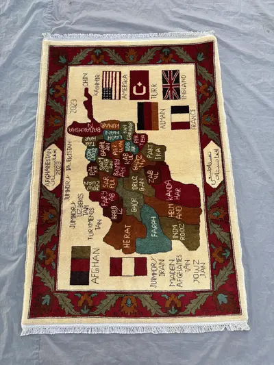 Afghan War Rug 3 x 5 Ft Hand-Knotted Wool Pictorial Design modern Soft Pile One of a Kind Boho Home Decor