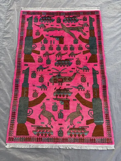 Pink 3x5 Ft Hand-Knotted Balochi War Rug, Traditional Geometric Design, Luxury Home Decor, Unique, One-of-a-Ki
