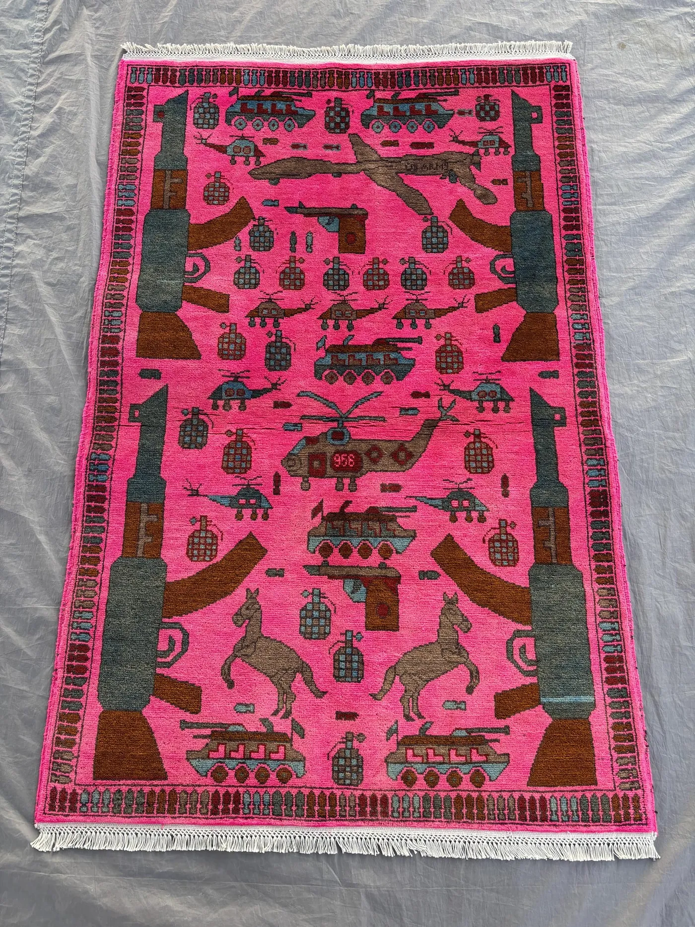Pink 3x5 Ft Hand-Knotted Balochi War Rug, Traditional Geometric Design, Luxury Home Decor, Unique, One-of-a-Kind, Boho Style Rug