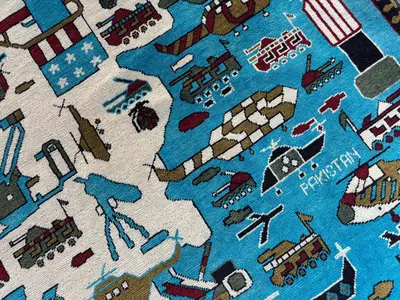 4 x 6 Ft Afghan Hand-Knotted Vintage Soft Pile Rug, One of a Kind Luxury Home Boho Decor, Pictorial Military D