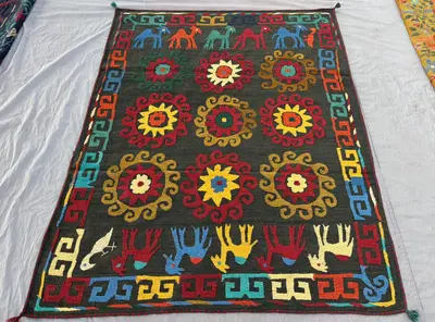 Handwoven Afghan Vintage Flat-Weave Kilim Suzani Design Boho Home Decor 5'6 x 7 ft Colorful Luxury Patchwork R