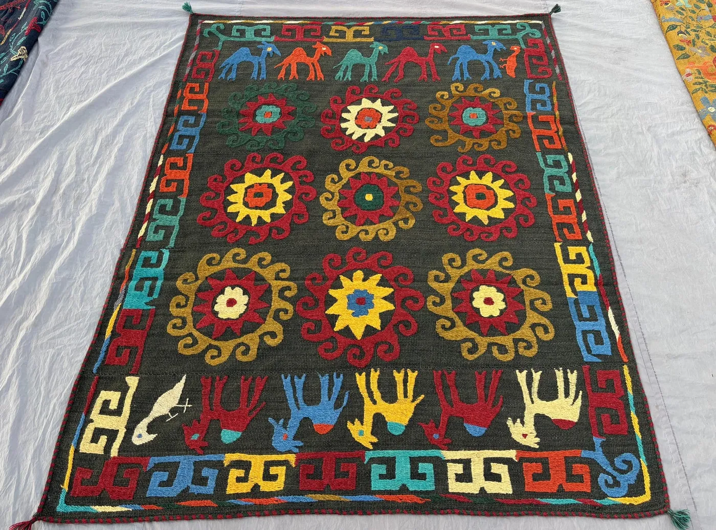 Handwoven Afghan Vintage Flat-Weave Kilim Suzani Design Boho Home Decor 5'6 x 7 ft Colorful Luxury Patchwork Rug
