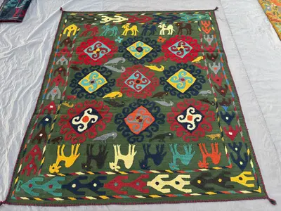 6 x 7 ft Afghan Hand Woven Vintage Soft Pile Patchwork Luxury Room Decor Pictorial Animal Camel Print Suzani D