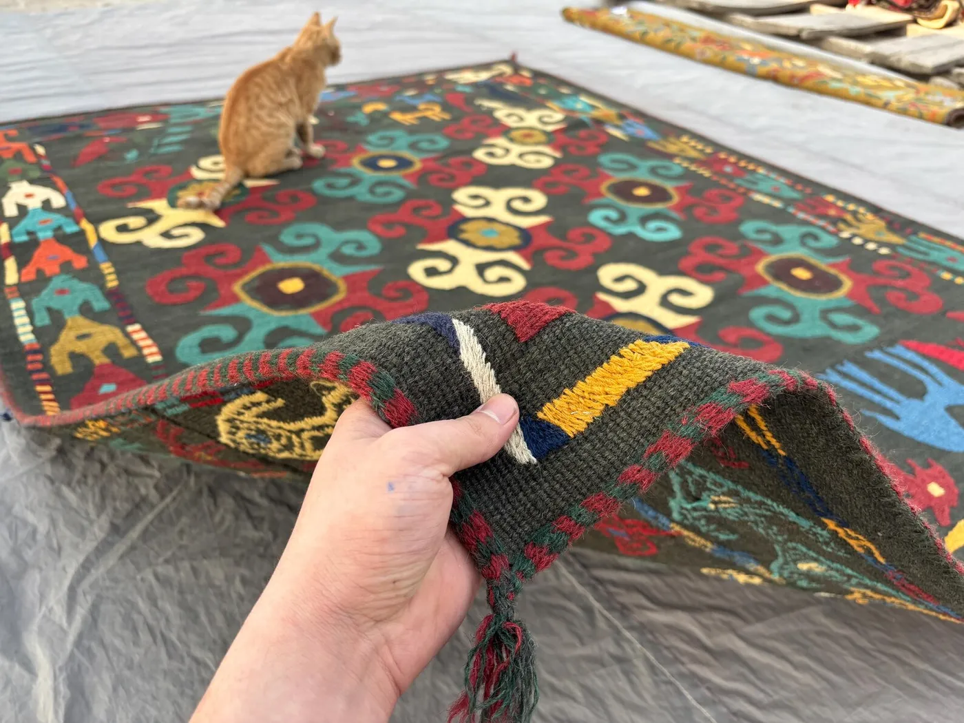 6 x 7 ft Afghan Hand Woven Vintage Unique Flat Weave One of a Kind Patchwork Luxury Rug Home Boho Decor Suzani Rug Animal Print Black rug
