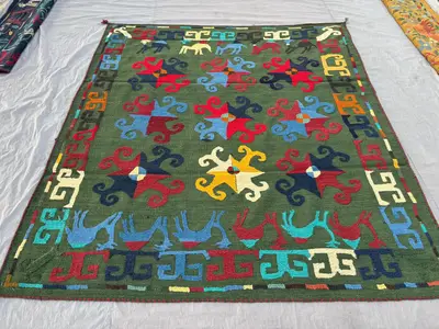 6 x 7 ft Afghan Hand Woven Vintage Flat Weave Kilim Unique Patchwork Home Boho Decor Pictorial Camel Print Suz
