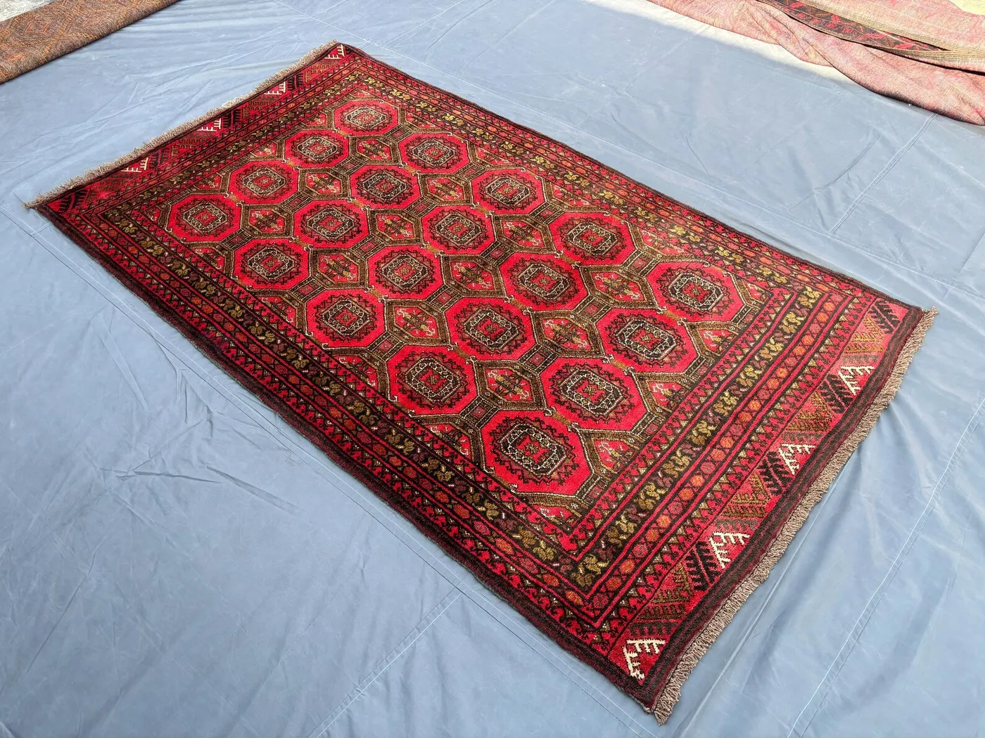 4'3 x 7'4 ft Vintage Afghan Baluchi Hand-Knotted Rug Red Brown Gold Geometric Nomadic Fine Wool Carpet Caucasian Style Rug | Floor Decor