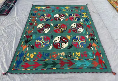 5.3 x 6.5 ft Afghan Hand Woven Vintage Unique Flat Weave Patchwork Kilim Animal Print Rug for Home Boho Decor 