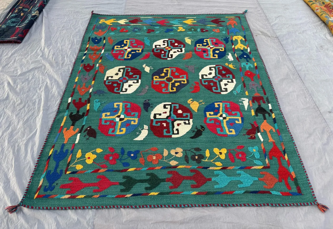 5.3 x 6.5 ft Afghan Hand Woven Vintage Unique Flat Weave Patchwork Kilim Animal Print Rug for Home Boho Decor Suzani Rug Design