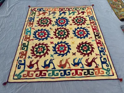 5 x 6 Ft Afghan Hand-Woven Vintage Flat Weave Kilim One of a Kind Luxury Home Decor, Patchwork Pictorial Suzan