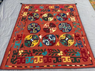 5 x 6 Ft Afghan Hand-Woven Vintage Flat Weave Kilim One of a Kind Luxury Home Decor Patchwork Suzani Design Bi