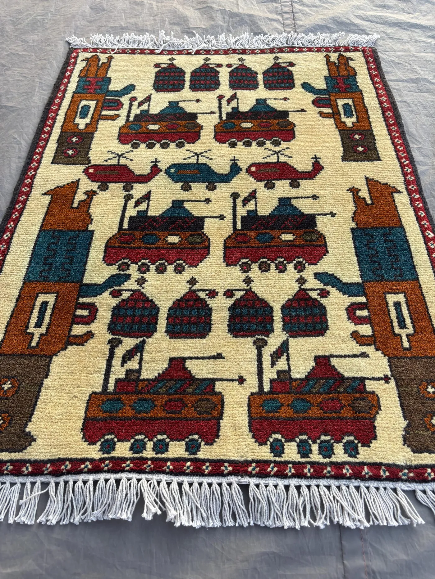1.10x2.5 Ft Afghan Brand New Handmade War Rug, Brand New, Military Design, Small Area Rug for Living Room, Bedroom, Wall Decor