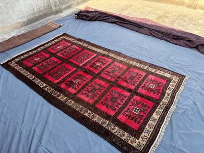 5x9 Antique Afghan Baluchi Taimani Hand-Knotted Rug, Red Wool Tribal Geometric Carpet, Soft Pile Vintage Boho 