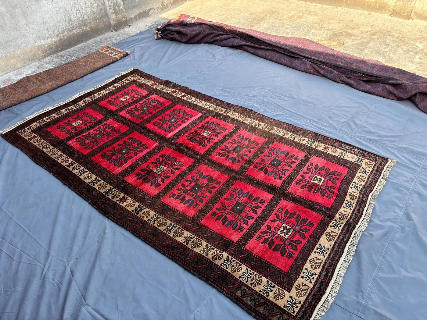 5x9 Antique Afghan Baluchi Taimani Hand-Knotted Rug, Red Wool Tribal Geometric Carpet, Soft Pile Vintage Boho Area Rug | Living Room Decor