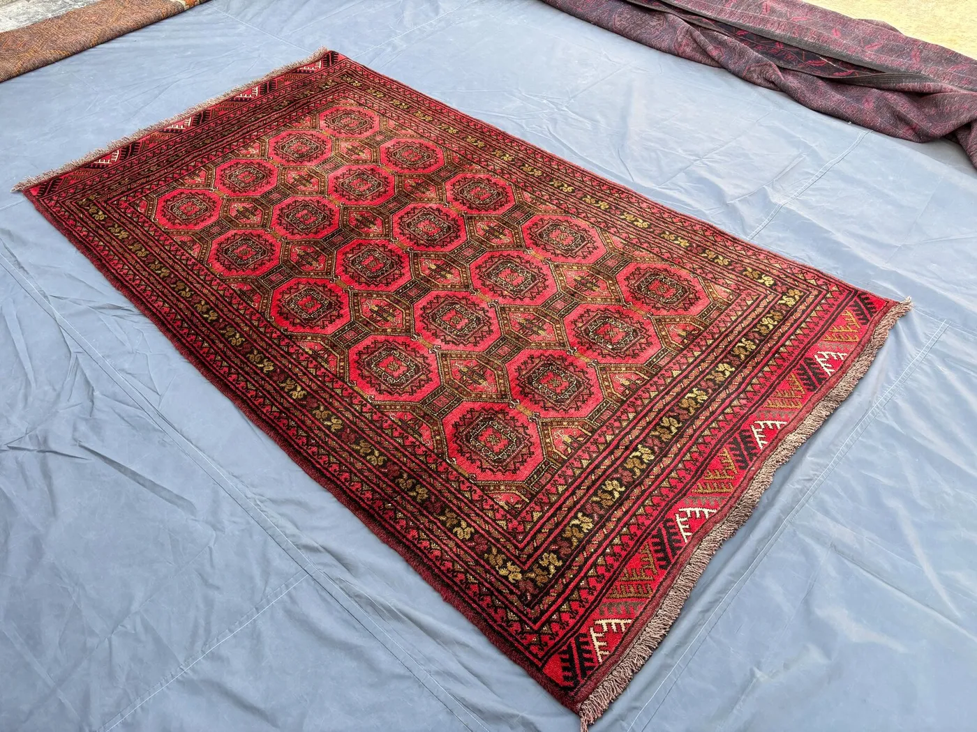 4.3x7.8 Vintage Turkmen Ersari Hand-Knotted Rug, Red Wool Oriental Carpet, Tribal Geometric Medallion Design Rare Area Rug | Bedroom Decor