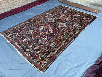 6x10 ft Vintage Afghan Hand-Knotted Baluchi Rug, Tribal Wool Soft Pile Carpet, Geometric Medallion Oriental Ar