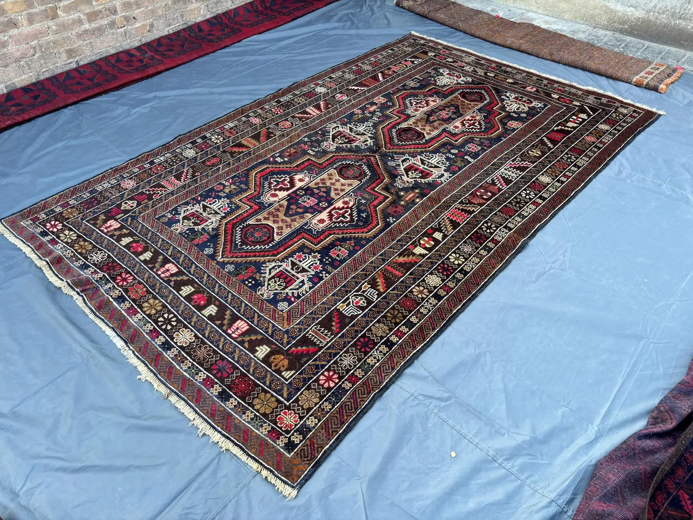 6x10 ft Vintage Afghan Hand-Knotted Baluchi Rug, Tribal Wool Soft Pile Carpet, Geometric Medallion Oriental Area Rug | Living Room Rug Decor