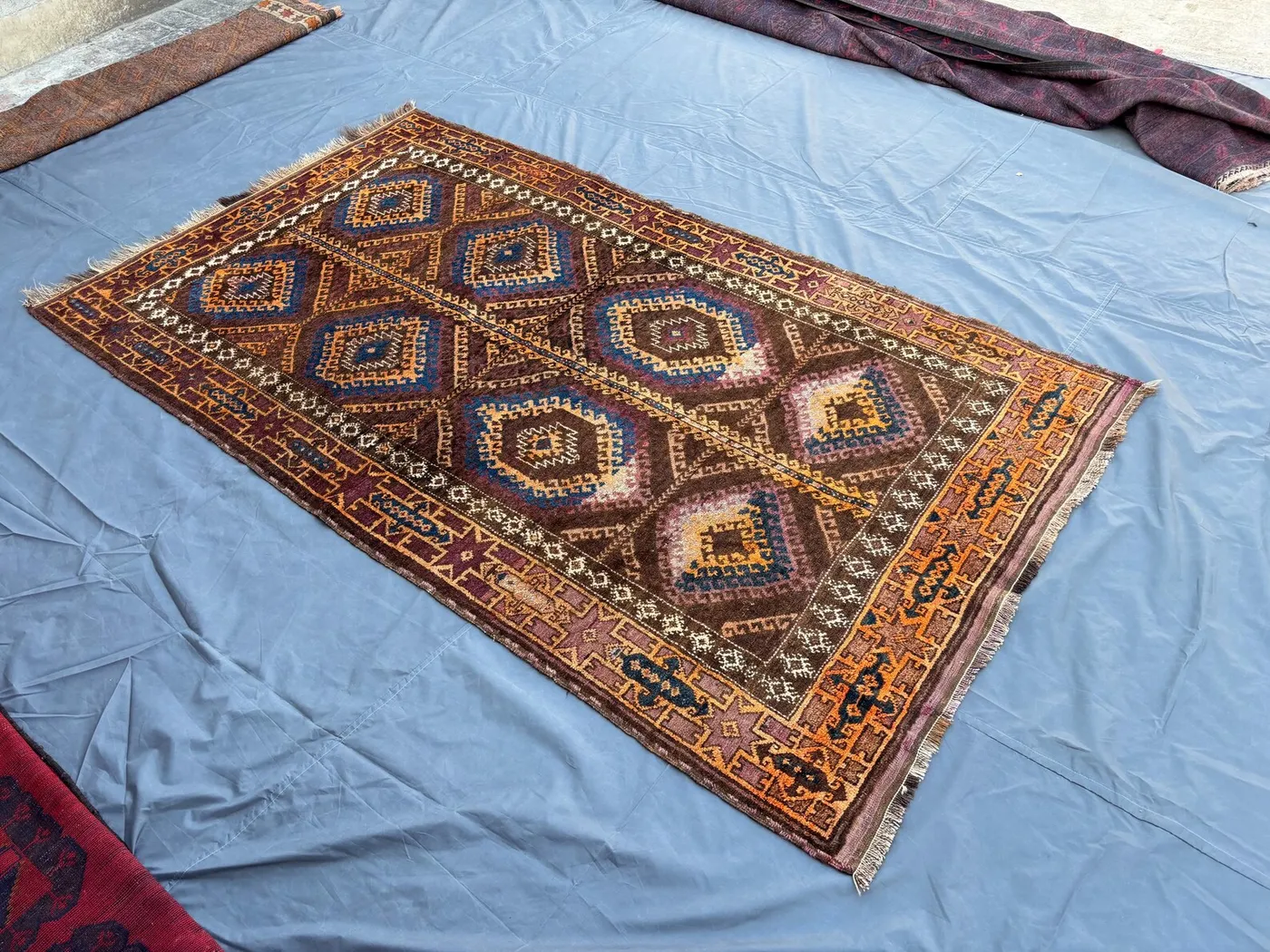 5x9 Antique Afghan Hand-Knotted Baluchi Fine Wool Rug, Tribal Geometric Brown Blue Carpet, Rare Oriental Area Rug | Outdoor Decor, Floor Rug