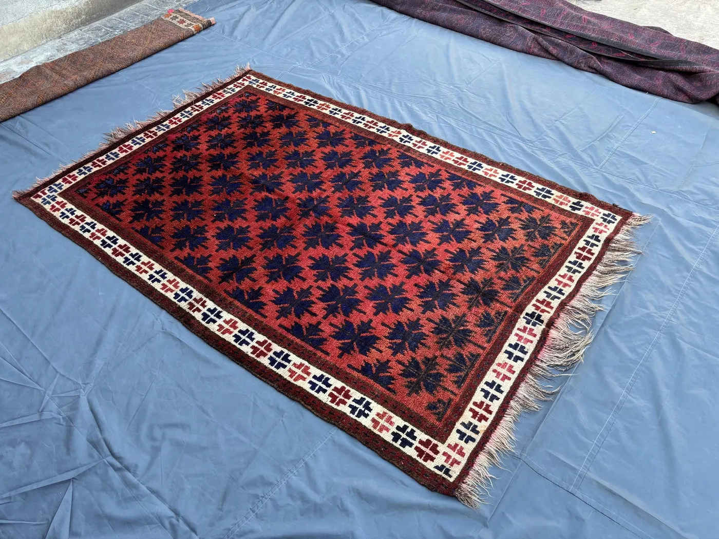 5x8 Vintage Afghan Hand-Knotted Soft Wool Rug, Tribal Geometric Red Blue Carpet Rare Oriental Area Rug | Living Room Rug | Nomadic Floor Rug