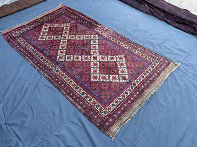 4.10x8.8 ft Vintage Afghan Hand-Knotted Baluchi Low Pile Rug, Distressed Tribal Wool Carpet, Fine Quality Rare