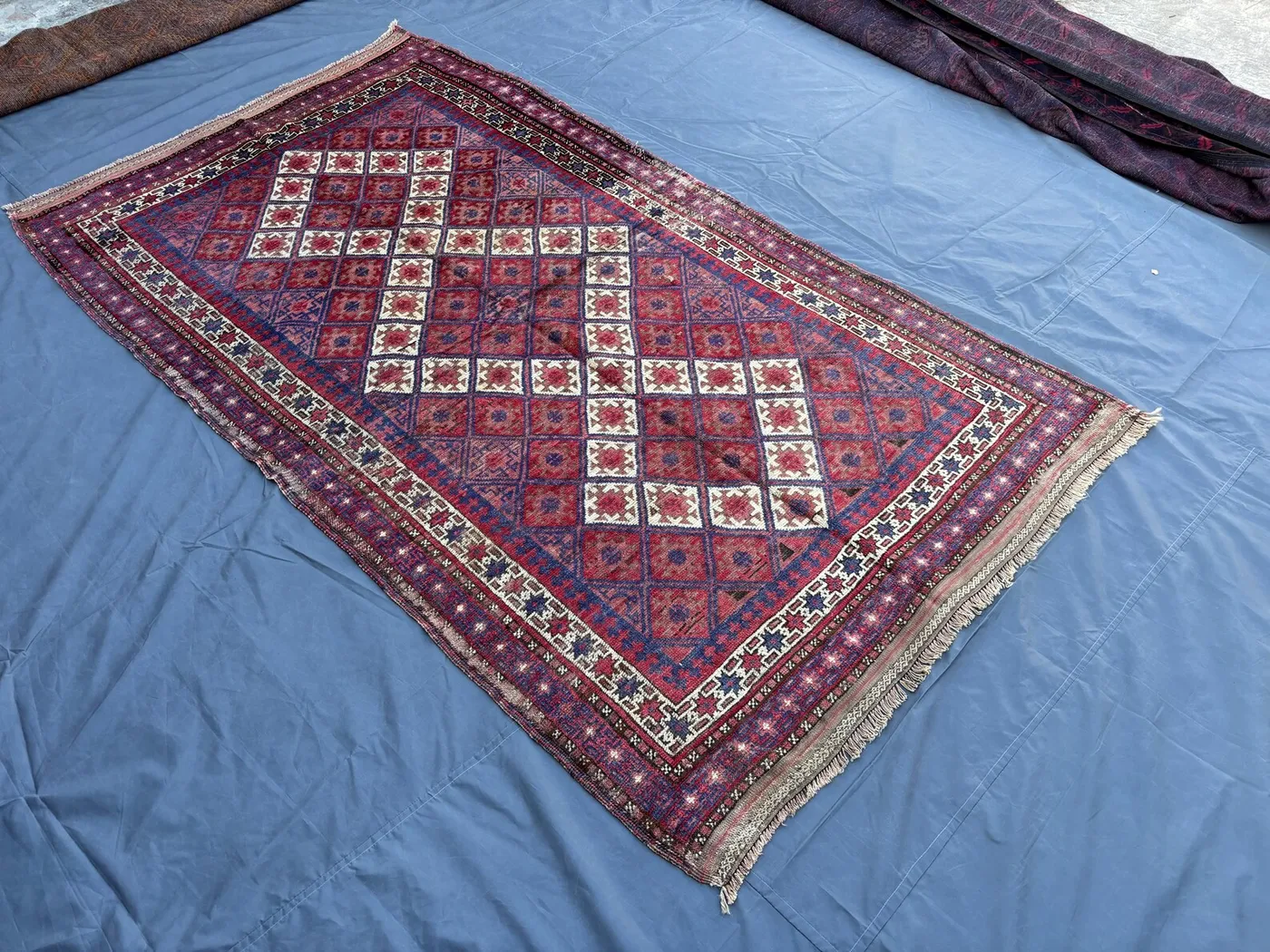 4.10x8.8 ft Vintage Afghan Hand-Knotted Baluchi Low Pile Rug, Distressed Tribal Wool Carpet, Fine Quality Rare Area Rug | Living Room Decor