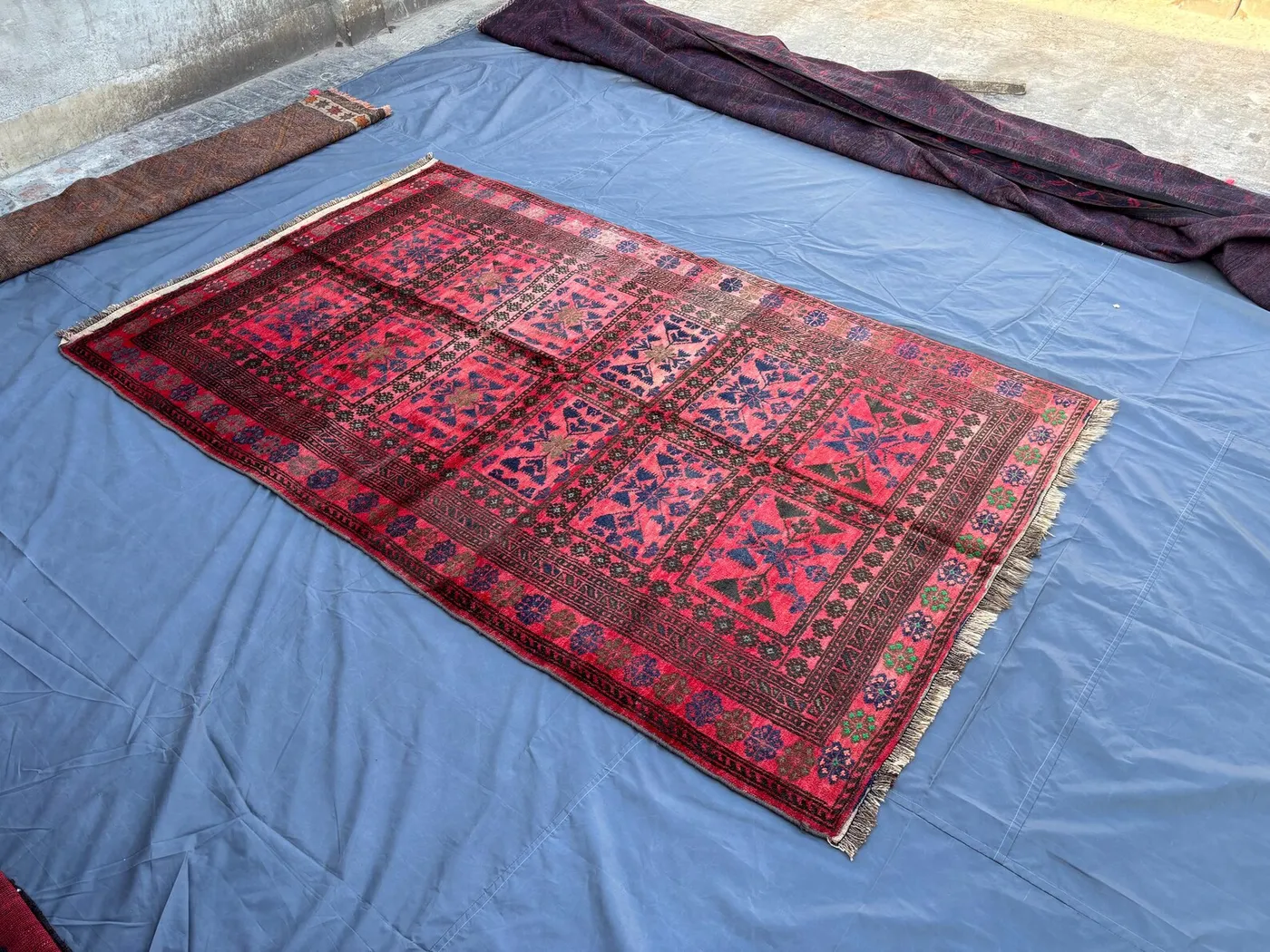 5.1x8.4 ft Antique Afghan Hand-Knotted Baluchi Rug, Vintage Tribal Wool Carpet, Rare Geometric Pattern Oriental Area Rug | Outdoor Rug Decor