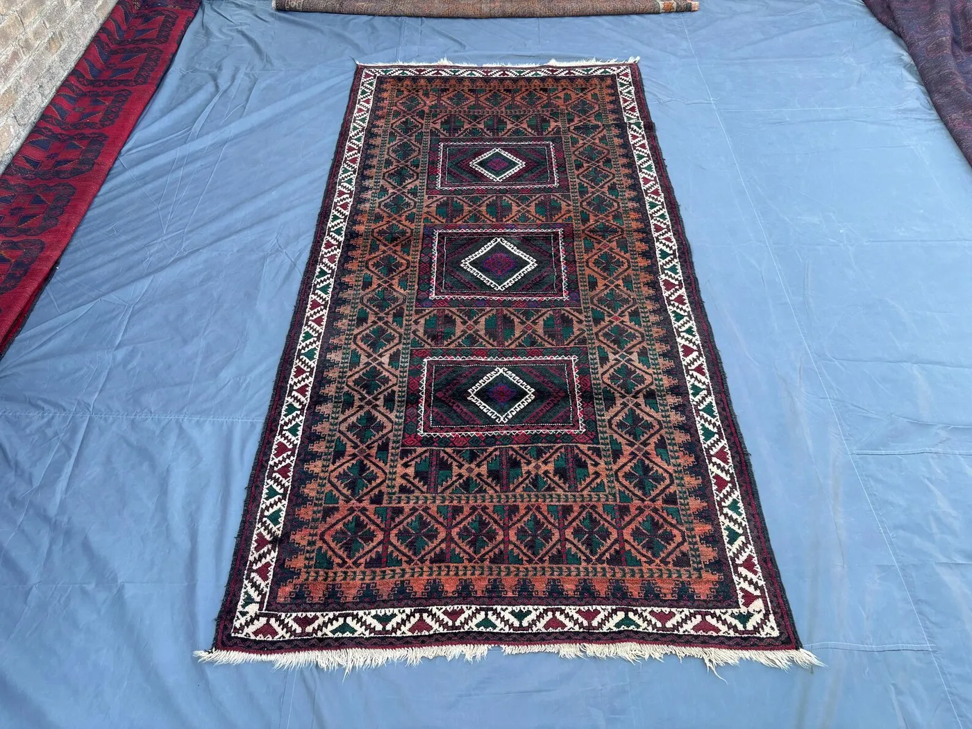 4'4 x 9 ft Vintage Afghan Hand-Knotted Baluchi Runner Rug Tribal Geometric Design Soft Wool Oriental Carpet for Hallway Living Room Rug