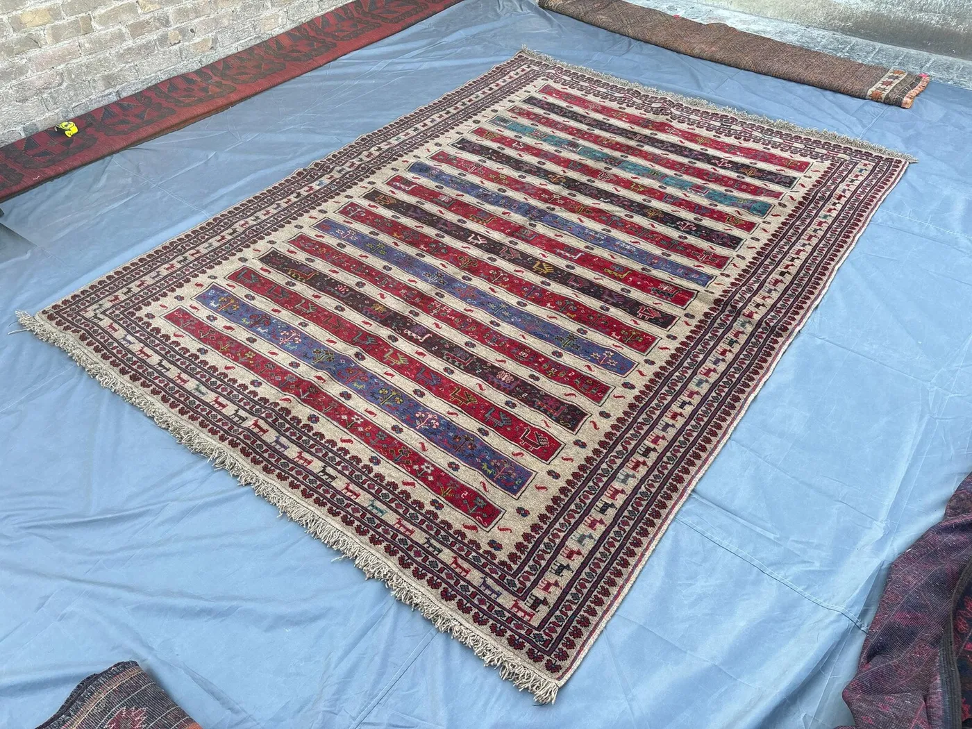 6'8" x 9'4" Afghan Hand-Knotted Baluchi Rug | Soft Wool Tribal Animal Tree Design | Multicolor Geometric Pattern Rug | Rare Oriental Carpet