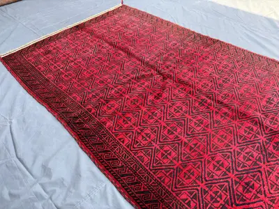 4'10 x 7'9 ft Vintage Afghan Baluchi Hand-Knotted Fine Rug | Geometric Pattern Soft Pile Rare Rug | Tribal Woo