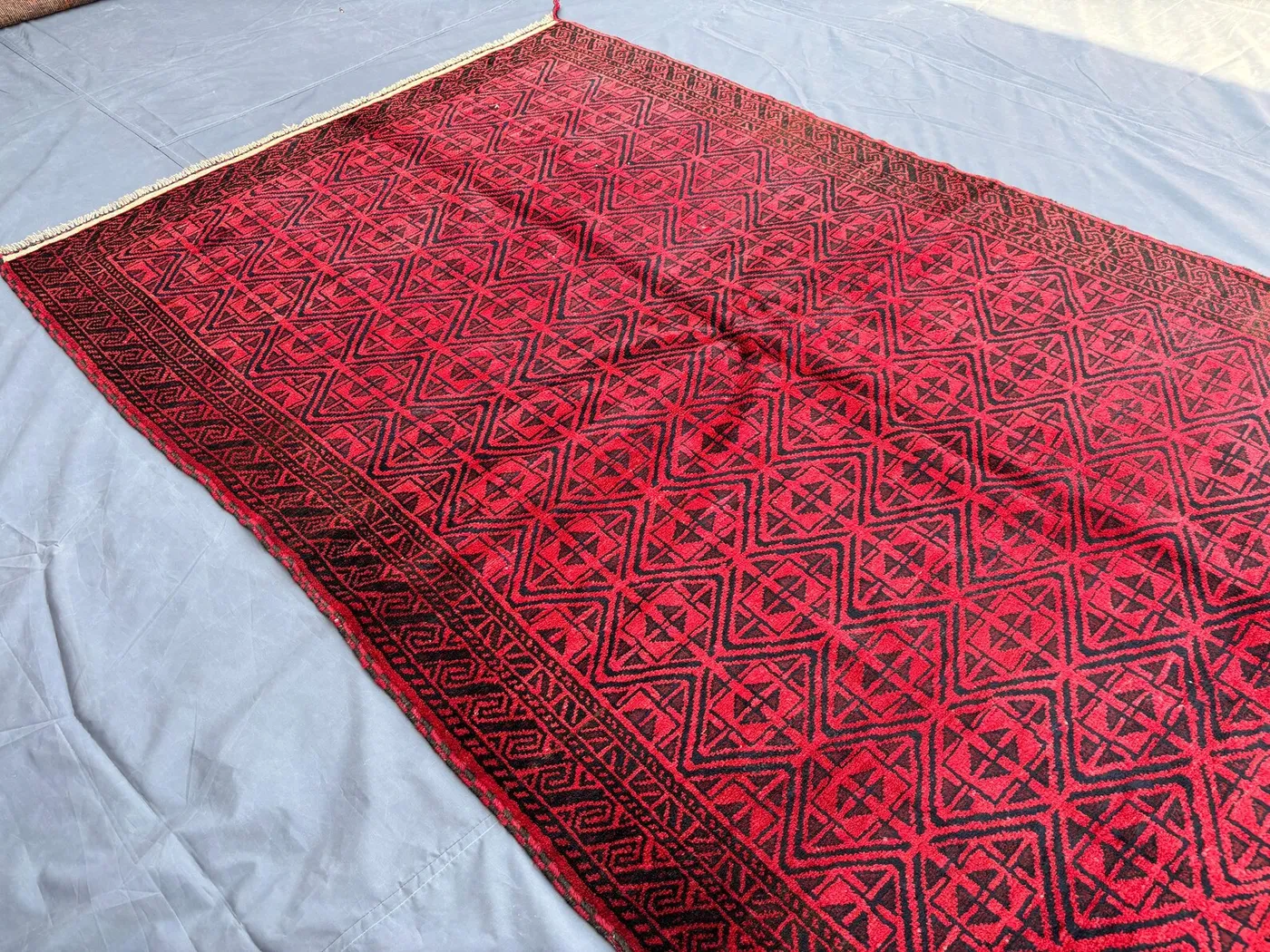 4'10 x 7'9 ft Vintage Afghan Baluchi Hand-Knotted Fine Rug | Geometric Pattern Soft Pile Rare Rug | Tribal Wool Carpet | Living Room Rug