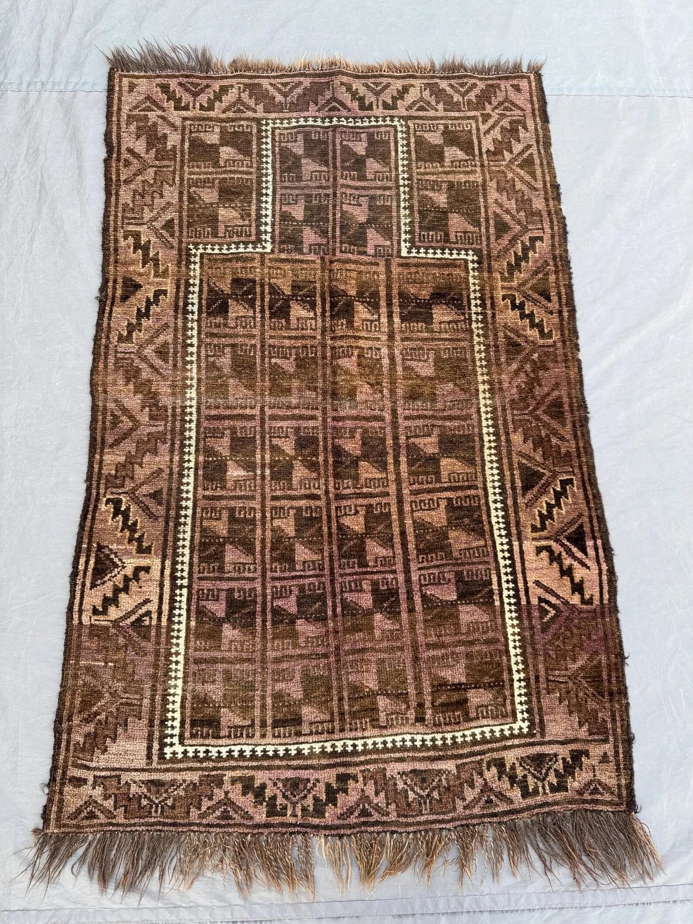 Antique Afghan Baluchi Prayer Rug, 2'11x4'6 ft (89x137 cm), Rare 1920s Handwoven, Soft Wool, Geometric Pattern, Collectible Vintage Rug
