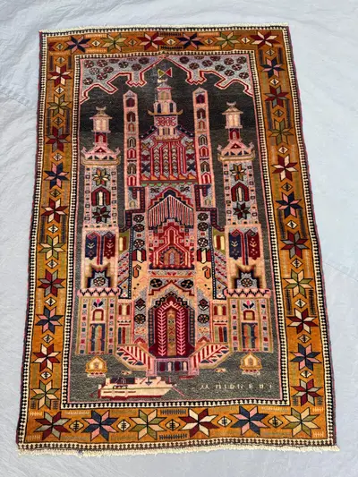2.9x4.2 ft Afghan Baluchi Rug | Antique Hand Knotted Wool Prayer Carpet | Tribal Geometric Small Rug | Terraco