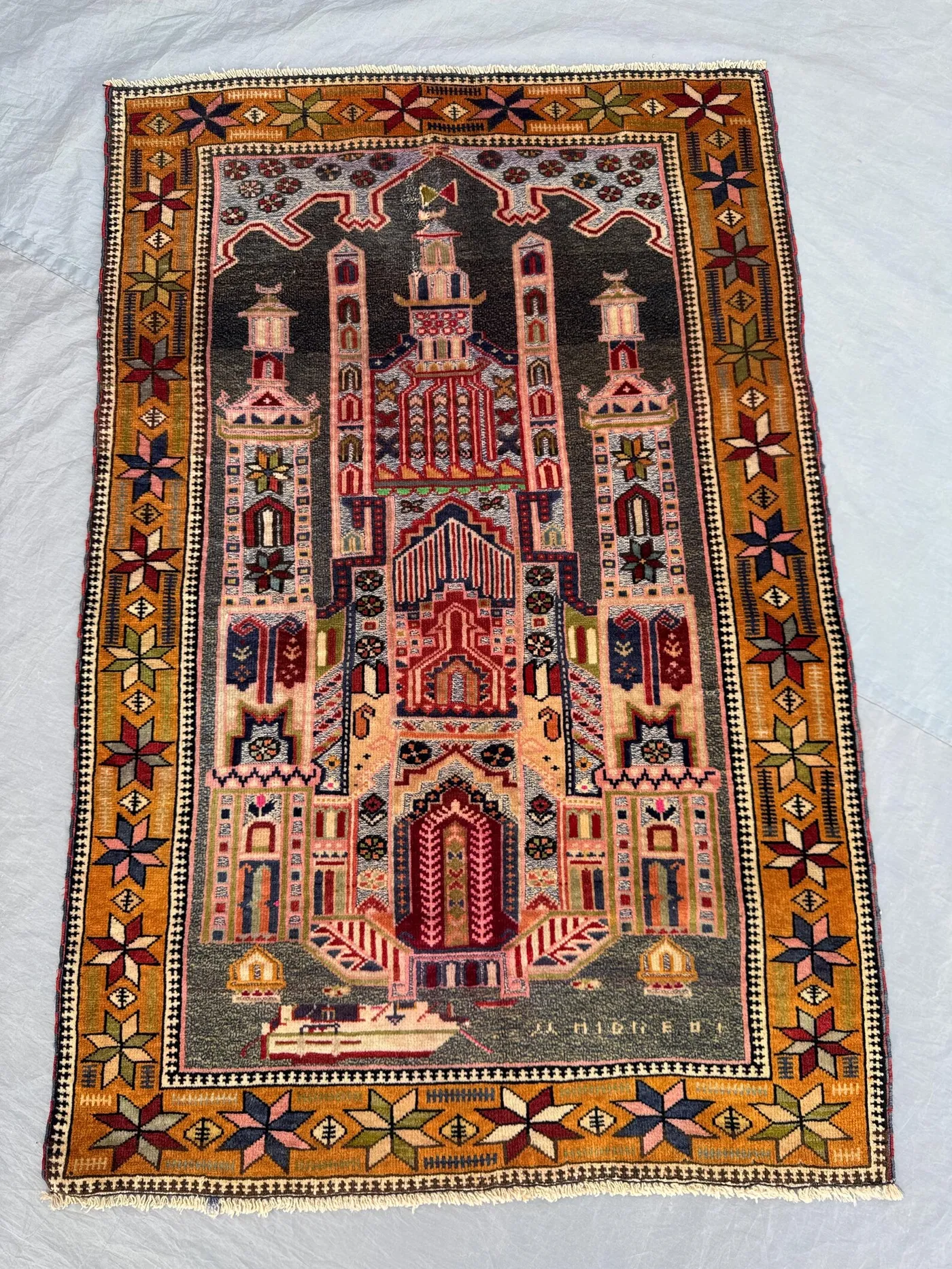 2.9x4.2 ft Afghan Baluchi Rug | Antique Hand Knotted Wool Prayer Carpet | Tribal Geometric Small Rug | Terracotta Nomadic Decor,Bathroom Rug