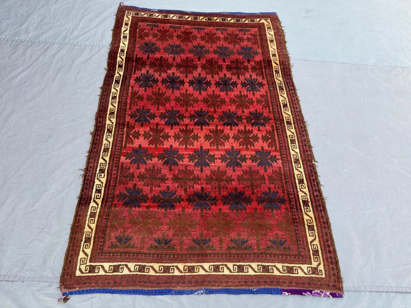 Vintage Afghan Baluchi Taimani Rug, 4x6'3 ft (122x191 cm), Handwoven, Rich Red and Blue, One-of-a-Kind, Soft Wool, Fine Tribal Rug