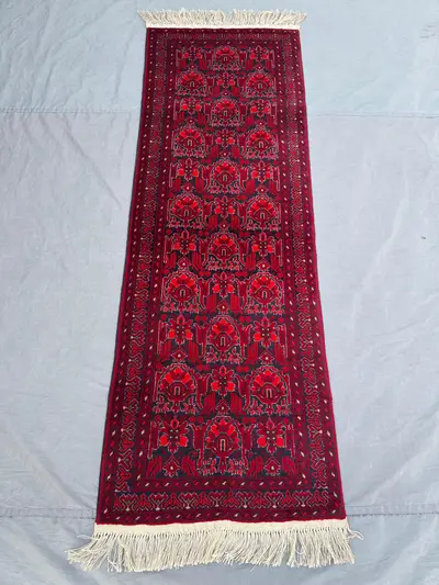 Red 2.3x6.6 ft Turkmen Ersari Handmade Vintage Wool Runner Rug, Floral Tribal Design, Luxury Area Rug for Hall