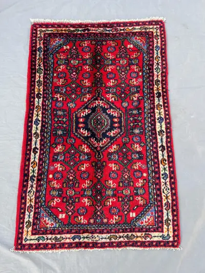2'1x3'2 Ft Vintage Afghan Hand Knotted Pile Rug | Red Floral Medallion Allover Botanical Wool Accent Rug Bedro