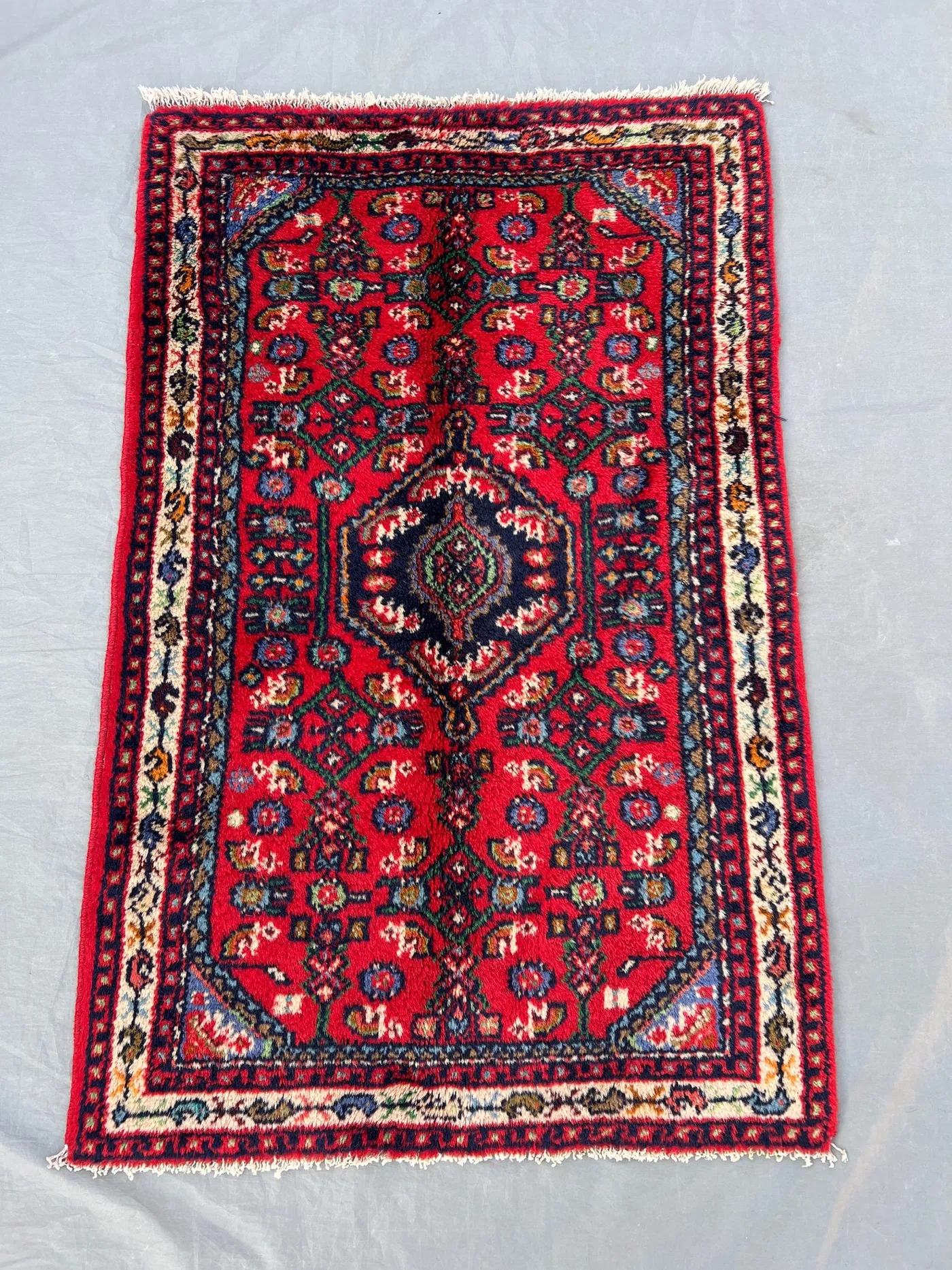 2'1x3'2 Ft Vintage Afghan Hand Knotted Pile Rug | Red Floral Medallion Allover Botanical Wool Accent Rug Bedroom, Entryway, Sofa Side Decor