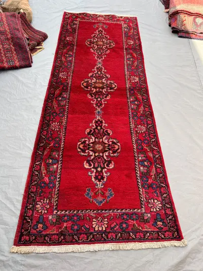 3'6x9'10 ft Vintage Afghan Hand-Knotted Rug – Red Geometric Floral Design, Tribal Motifs, Handmade, Boho Home 